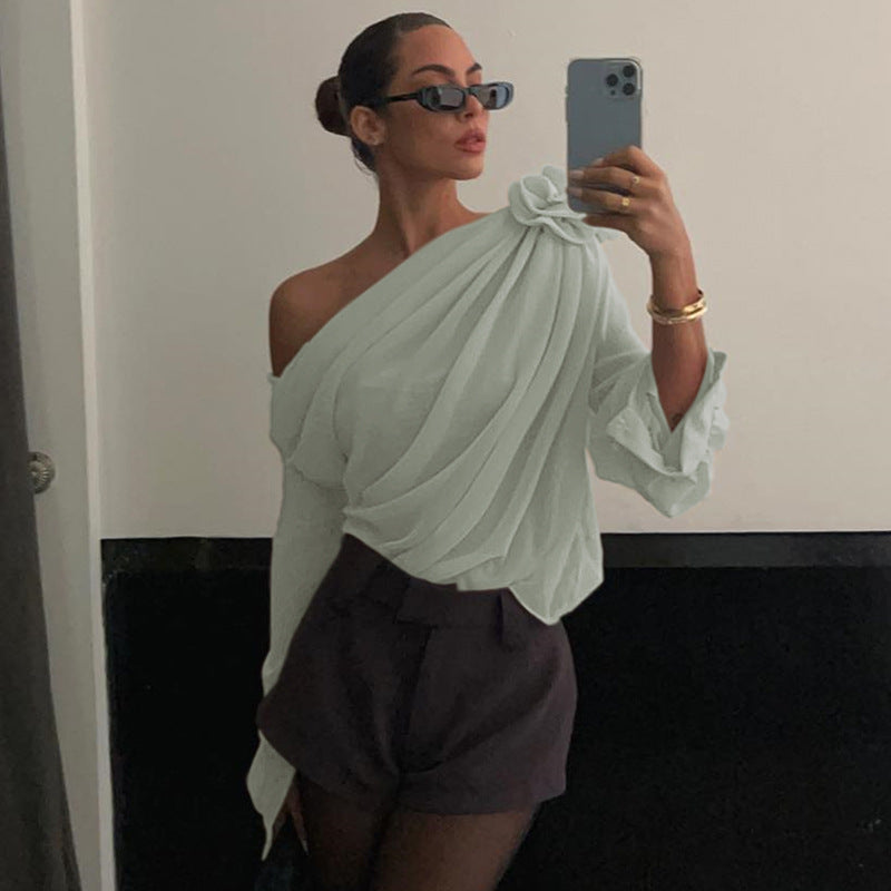 Shoulder Chiffon Slim Top For Women